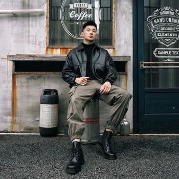 Новый ретро молодежный мужской свободный корейский костюм-локомотив из мягкой кожи с отворотом в стиле ретро, тактическая куртка-бомбер, красивое уличное пальто оверсайз