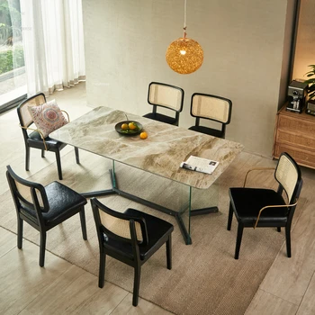 Обеденные столы из итальянского сланца Современный образец обеденного стола из массива дерева Домашние столики для маленькой квартиры Набор обеденных столов из ротанга