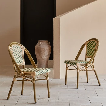 Обеденные стулья из ротанга на открытом воздухе Простые Одноместные обеденные стулья для балкона с удобной спинкой Muebles Hogar Salon Furniture B1