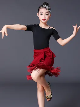 Однотонный Танцевальный костюм для вальса, современный детский конкурсный комбинезон для латиноамериканских танцев, Юбка, Нерегулярный Праздничный наряд, Костюм для живота