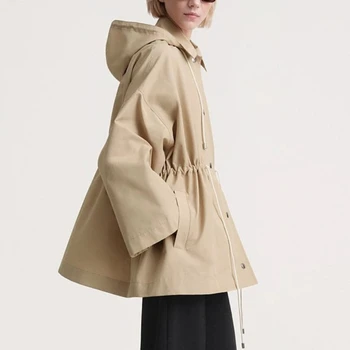 Осенне-зимняя новинка 2023 года, куртка цвета хаки с капюшоном и длинными рукавами, Короткая женская ветровка