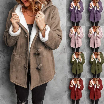 Осень / Зима 2023, тренч средней длины, женская однотонная плюшевая теплая куртка с длинным рукавом, женское пальто
