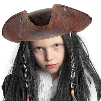 Пираты Карибского Моря Шляпа капитана Джек Воробей Косплей Винтажная Пиратская шляпа на пуговицах из искусственной кожи Мужская Женская треуголка Кепка пиратов