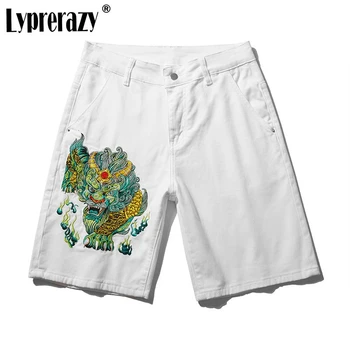 Повседневные Мужские шорты с вышивкой Lyprerazy National Tide PI Xiu, Летние Свободные Прямые Джинсовые шорты В Китайском стиле
