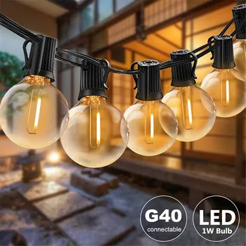 Светодиодные гирлянды для внутреннего дворика G40, пластиковые лампочки-глобусы, наружные светильники теплого света для декора внутреннего дворика, сада на заднем дворе