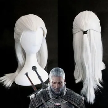 Серебристо-белый Парик для косплея Geralt of Rivia, Длинные прямые костюмные Парики, синтетические волосы из термостойкого волокна