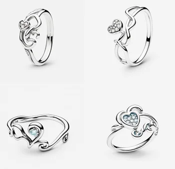 Серебро S925 пробы Продемонстрируйте свой стиль с ювелирным кольцом Pandora в виде сердца с элементами ручной работы и волнистыми линиями