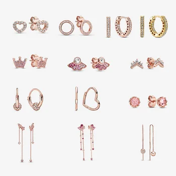 Серьги-кисточки из серебра 925 пробы в стиле LR Pan, Корейские модные Простые серьги, Женская Розовая Корона, Серьги из розового золота с бриллиантами Розового цвета