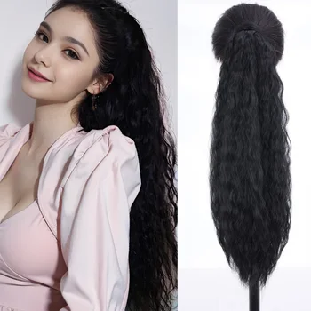 Синтетический 22-дюймовый прямой конский хвост для наращивания волос, термостойкие волосы, пони, черно-коричневый конский хвост для ежедневного использования для женщин