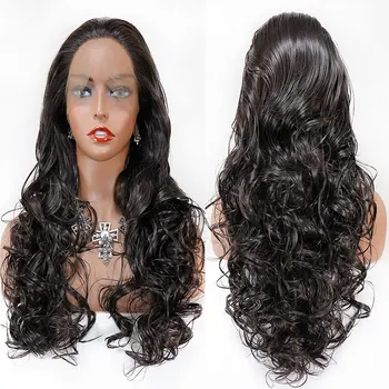 Синтетический парик с глубокими волнами спереди на кружеве Темно-коричневый бесклеевой из высококачественного термостойкого волокна, предварительно выщипанный по линии роста волос для модных женщин