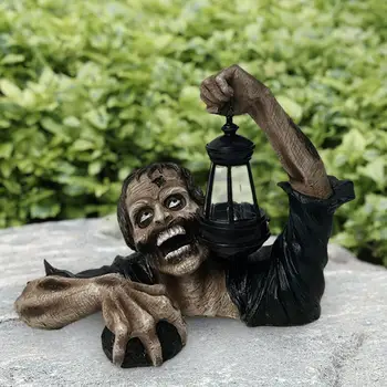 Скульптура ужасов зомби со светодиодным фонарем, статуя зомби 