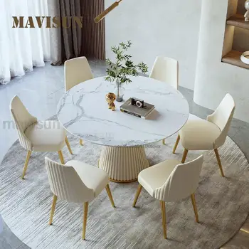 Современные легкие роскошные обеденные столы из каменной доски Мебель для ресторана высокого класса Практичный выдвижной Складной круглый стол для дома