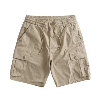 Тонкие дышащие летние винтажные никелевые брюки с несколькими мешками, повседневные шорты-карго, микроэластичные прямые мужские эластичные талии