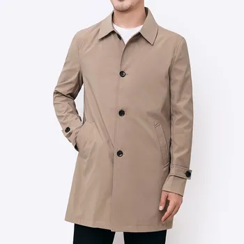 Тренч, мужская длинная ветровка, модное деловое повседневное Свободное однотонное пальто, мужские куртки с отложным воротником в английском стиле, верхняя одежда