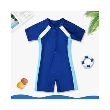 Цельный купальник для мальчиков и девочек с коротким рукавом, пляжная солнцезащитная одежда для горячих источников, свежий и прохладный купальный костюм