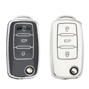 Чехол для ключей из ТПУ с Откидной Крышкой на 3 кнопки Для Vw Bora Polo Tiguan Jetta Passat B5 B6 B7 Golf Beetle Для Skoda Octavia