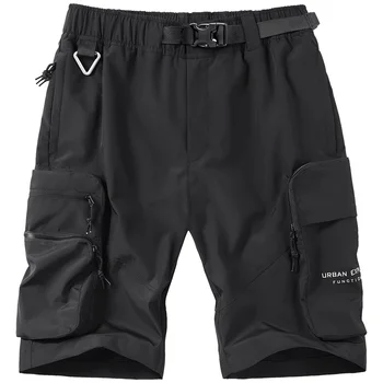 Шорты-карго Harajuku, мужские шорты в стиле хип-хоп, модная технологичная одежда, Короткие брюки, свободные Черные мужские
