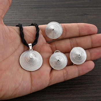 Ювелирные наборы Habesha из Эфиопского серебра Ожерелье Серьги Кольцо Браслет Подарки Свадебный комплект украшений для женщин
