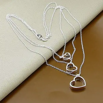 Ожерелье с подвеской в виде тройного сердца из стерлингового серебра 925 пробы, цепочка, Выражение любви, модные украшения