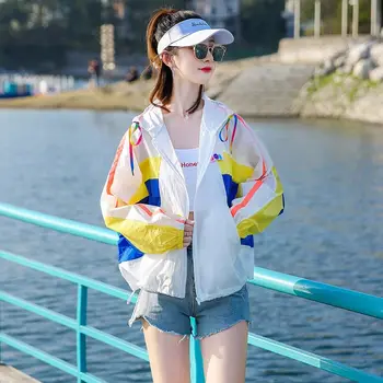 Солнцезащитная одежда, женская тонкая куртка в тон 2023, Новый летний Тонкий модный топ свободного кроя с длинными рукавами в стиле пэчворк